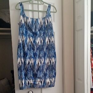 Calvin Klein Blue and White Sleeveless Sheath Dress